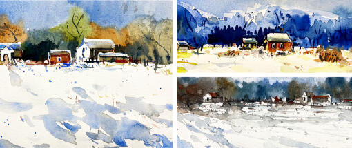 After Work: Ein Motiv - mehrere Umsetzungen: Winterlandschaft in Aquarell